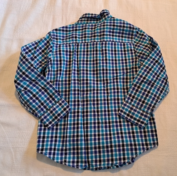 Gymboree boys size 4T button up shirt white, blue, black & teal 1 pocket VGUC - Picture 2 of 4